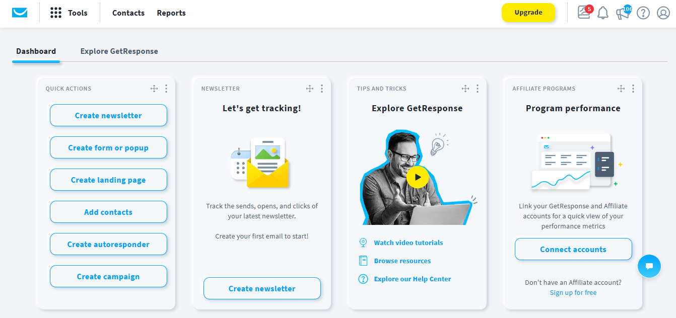 GetResponse's marketing platform dashboard